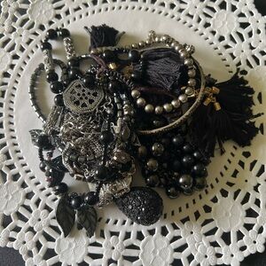 Elegant Black and Silver Jewelry mystery lot necklace bracelet earrings